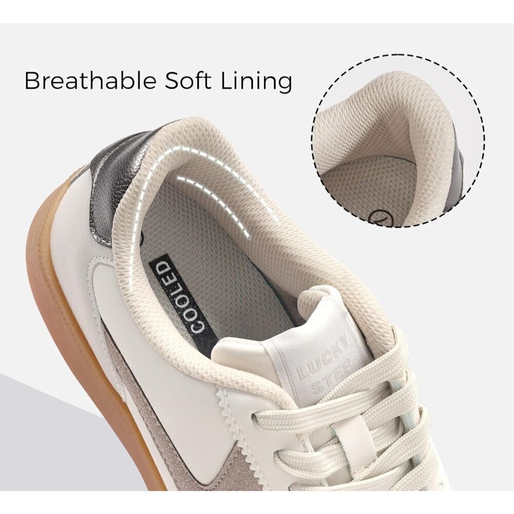 🆕Women's  Beige - Grey Retro Fashion Sneakers Classic Casual Walking Shoes - Picture 4 of 6